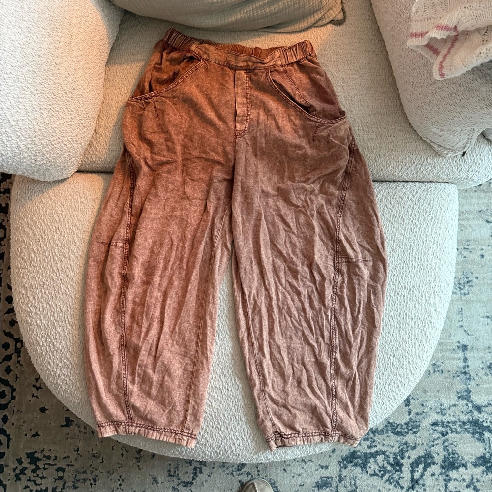 Free People High Road Pull-On Barrel Pants (Burnt Orange color)